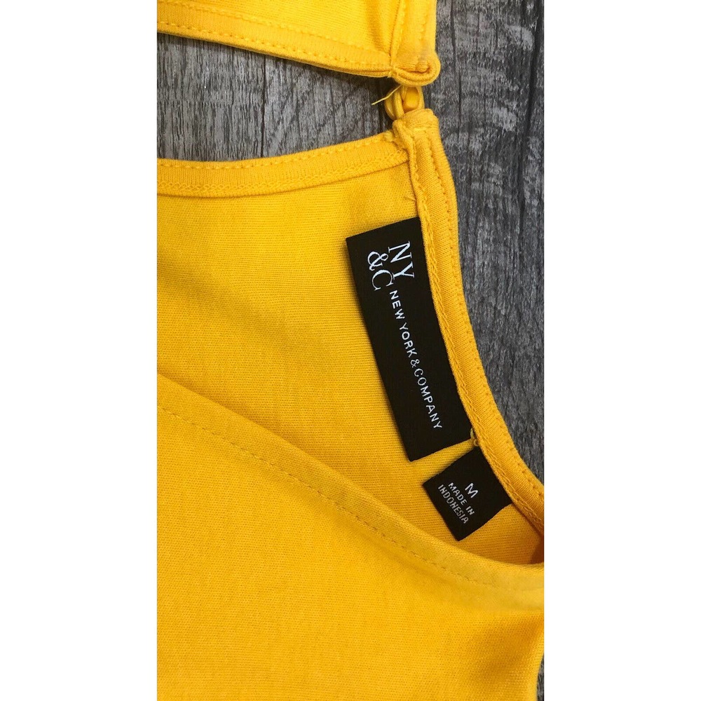 New York & Company Yellow Sz M Dress Ruffle Sleeve Pockets Tunic V- Neck Midi E2 - Picture 4 of 6